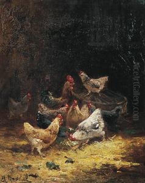 Poules Et Coq Oil Painting by Gabriel Marechal