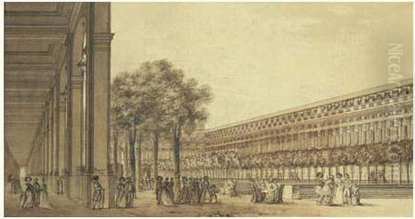 Vue Du Palais Royal, Animee De Personnages Oil Painting by Jean-Baptiste Marechal