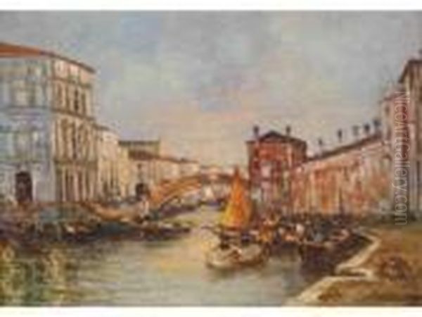 Canaux Etgondoles A Venise Oil Painting by Louis Demarez Marechal