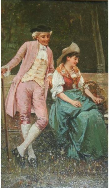 A Courtship; A Flirtatious Cavalier Oil Painting by G. Maresca