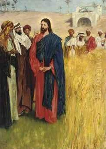 Christ In The Cornfields On The Sabbath Oil Painting by William Henry Margetson