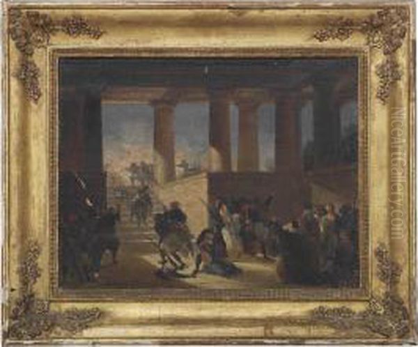 Soldiers Sacking A Greek Temple Oil Painting by Giovanni Marghinotti