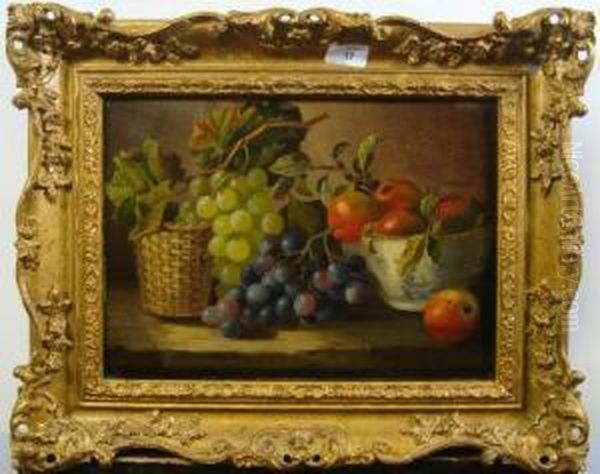 Still Life , Red And White Grapes And Fruit Upon A Table Oil Painting by Maria Margitson