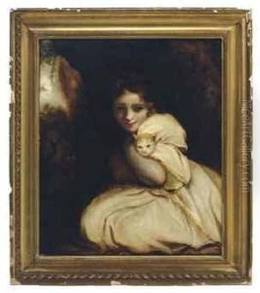 Portrait Of A Girl Holding A Cat Oil Painting by Harriet Maria Wright