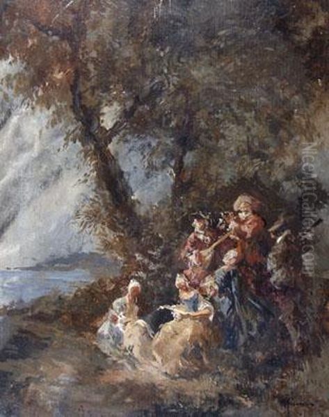 Festa In Giardino Oil Painting by Cesare Mariani