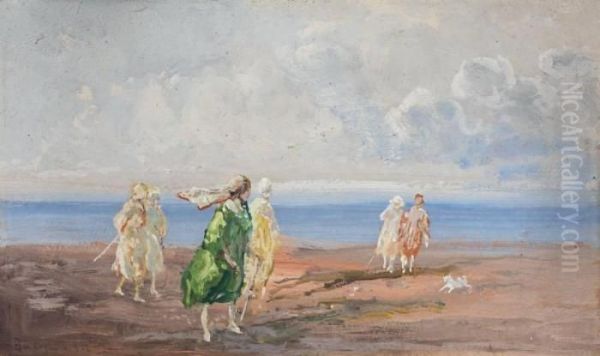 Sulla Spiaggia Di Bordighera Oil Painting by Pompeo Mariani