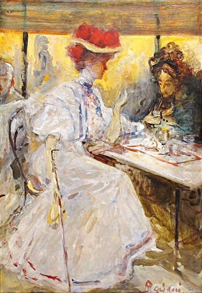 Al Cafe Oil Painting by Pompeo Mariani