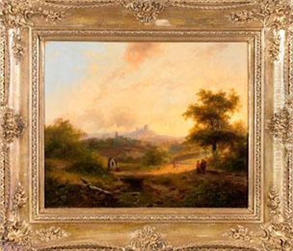 Sommerliche Landschaft Bei Kleve Im Abendrot/ Oil Painting by Adrianus Koekkoek Marianus