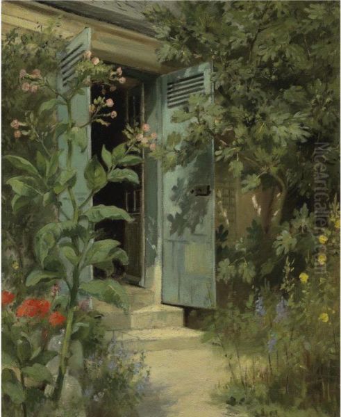 The Steps By The Flowers Oil Painting by Marie Adrien Lavieille