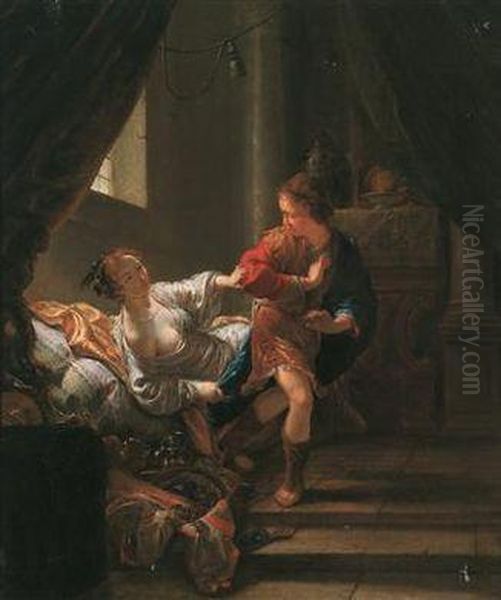 Joseph Und Die Frau Des Potiphar Oil Painting by Jan A. Marienhof