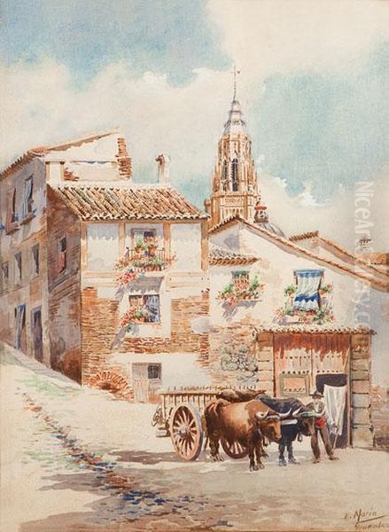 Rincon De Toledo Con La Catedral Al Fondo Oil Painting by Enrique Marin Higuero