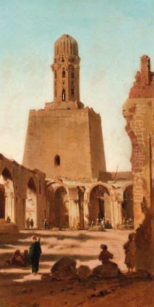 Figures In A Ruined Courtyard Oil Painting by Vincenzo Marinelli