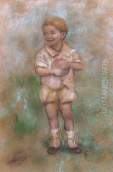 Boy With Ball Oil Painting by Dumitru Marinescu