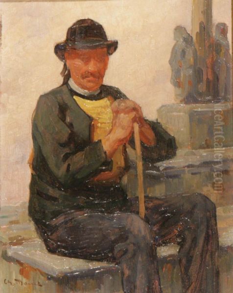 Uomo Seduto Con Bastone Oil Painting by Marinet