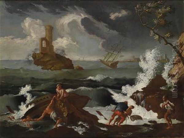 A Tempest At Sea Oil Painting by Antonio Marini