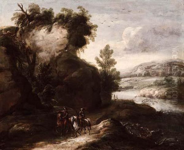 Cavalieri In Paesaggio Oil Painting by Antonio Marini