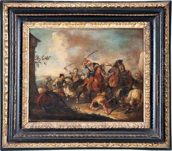 Battaglia Tra Cavalieri Cristiani E Turchi Oil Painting by Antonio Maria Marini