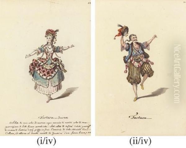 Four Drawings Of Tartar Costume Designs Oil Painting by Leonardo Marini