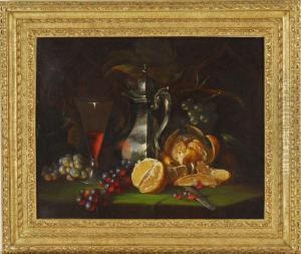 Still Life Of A Ewer And Fruit Oil Painting by Alessandro E. Mario