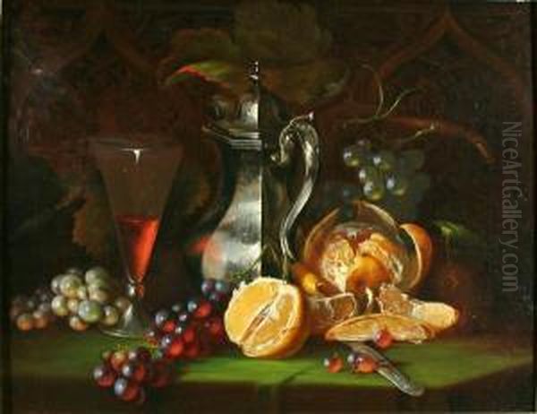 Still Life With A Silverpitcher Oil Painting by Alessandro E. Mario