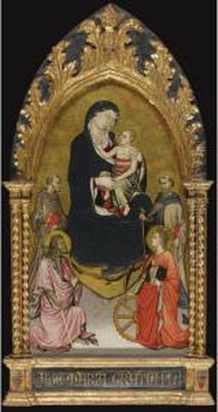 Madonna And Child With Saints John The Baptist, Francis Of Assisi,anthony Abbot And Catherine Of Alexandria Oil Painting by Mariotto Di Nardo