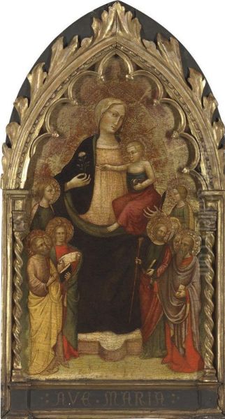 The Madonna And Child Enthroned With Six Saints Oil Painting by Mariotto Di Nardo