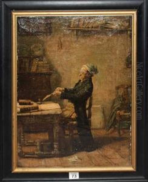 Dutch, Interior Scene, Gentleman Writing Oil Painting by Frits Maris