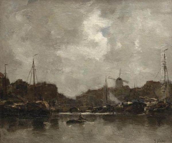 A View Of Delfshaven Oil Painting by Jacob Henricus Maris