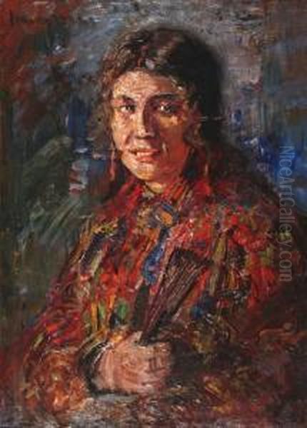 Vrouw Met Waaier Oil Painting by Simon Maris