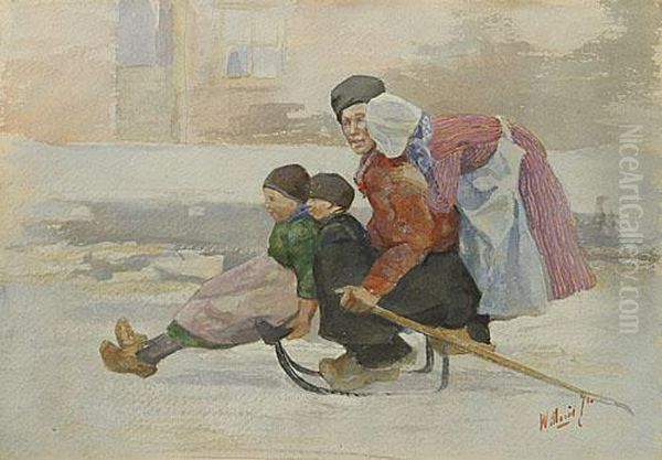 Famille Sur La Luge Oil Painting by Willem Maris