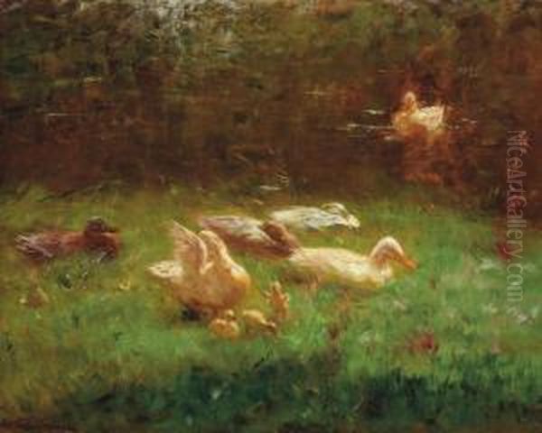 Ducks In The Grass Oil Painting by Willem Maris