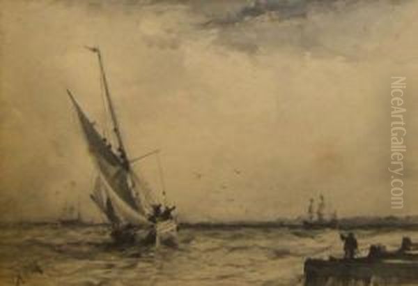 Shipping Off A Harbour Oil Painting by Albert Ernest Markes