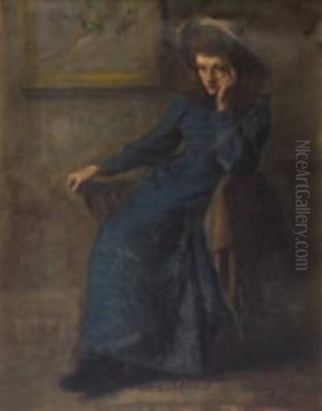 Portrait Study Of A Young Woman Believed To Be The Artist's Sister, Eva Oil Painting by Constance Markievicz