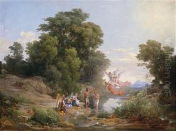 Elder John The Baptist Baptising Christ In The River Jordan Oil Painting by Karl I Marko