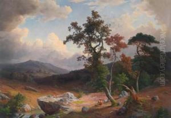 Holzsammler Inweiter Landschaft Oil Painting by Karl I Marko