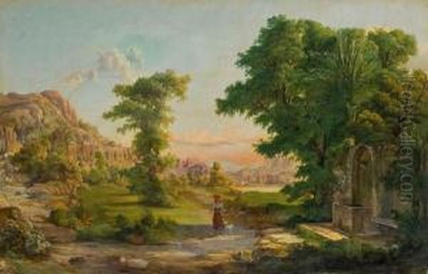 Romische Landschaft Bei Pisis Oil Painting by Karl I Marko