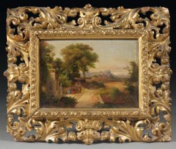 Paysage Italien Aux Environs Deflorence, 
Une Villa Animee De Personnages Au Premier Plan Oil Painting by Karoly Marko