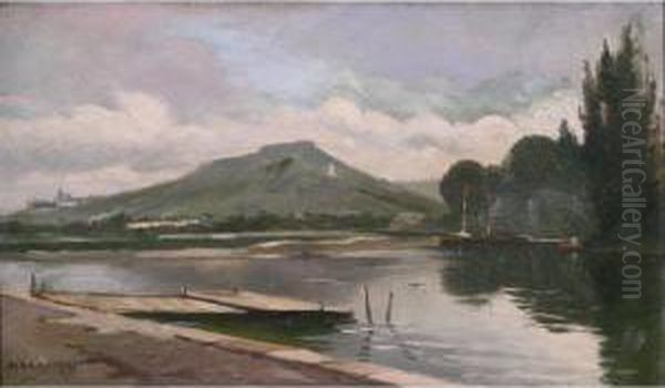 Metz, Le Saint-quentin Vu Du Saulcy - 1907 - Hst - Sbg Et Date - 28 X 47 Cm Oil Painting by Albert Marks