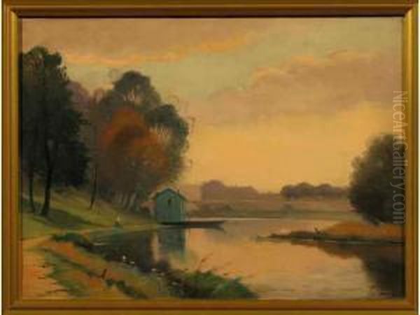 Bords De Moselle Oil Painting by Albert Markowski Dit Marks