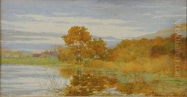 Autumnal Landscape With Tranquil Lake Oil Painting by George Marks