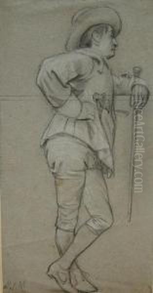 Study Of A Man Standing Full-length Leaning On A Fence Oil Painting by Henry Stacy Marks