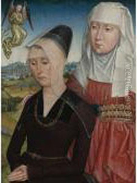 Female Donor With Saint Elizabeth Of Hungary: The Right Wing Of Atriptych Oil Painting by Simon Marmion