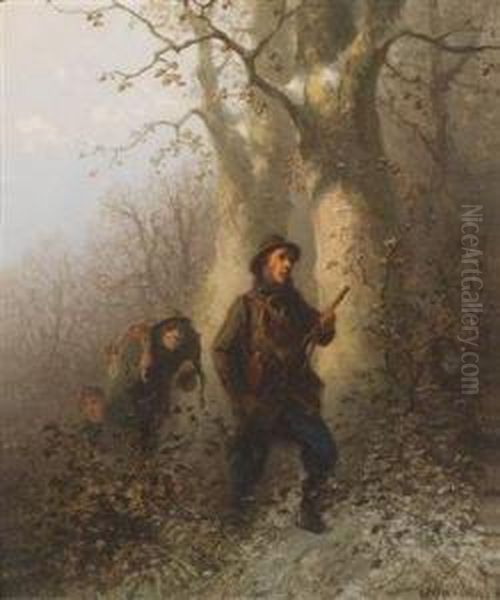 Successful Hunt Oil Painting by Ferdinand Marohn