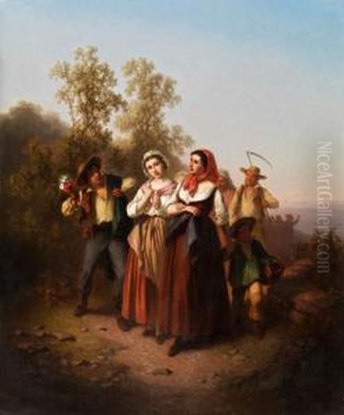 Liebeserklarung Bei Derernteheimkehr Oil Painting by Ferdinand Marohn