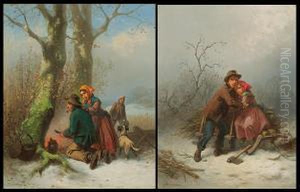 Winter In A Forest Oil Painting by Ferdinand Marohn