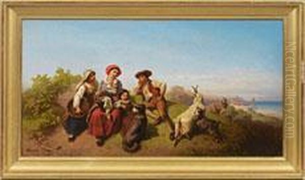 Rastendejunge Bauernfamilie In Italienischer Landschaft Oil Painting by Ferdinand Marohn