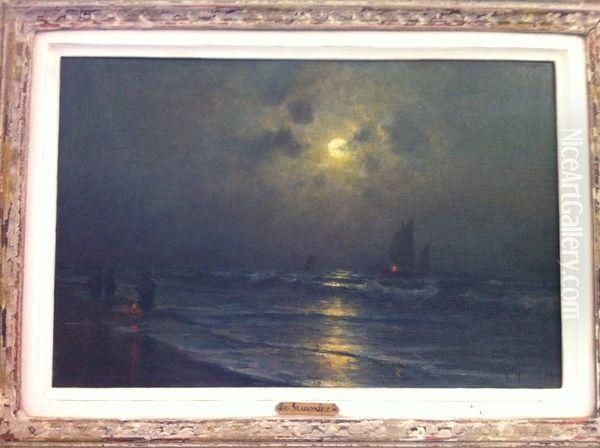 Clair De Lune Sur La Mer Oil Painting by Georges Philibert Charles Marionez