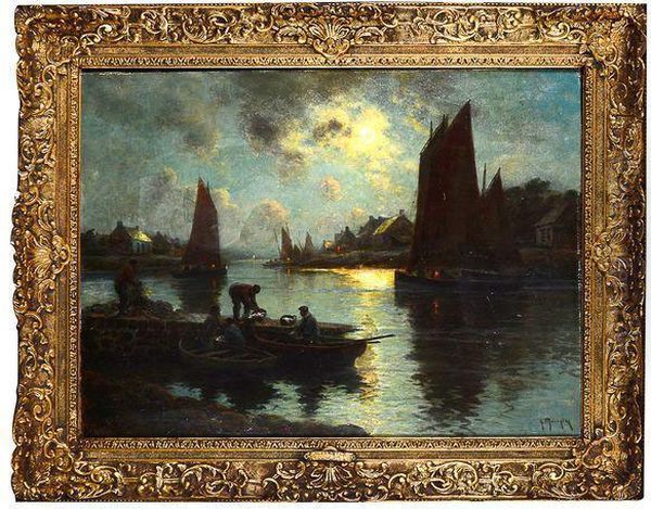 Clair De Lune En Bretagne. Oil Painting by Georges Philibert Charles Marionez