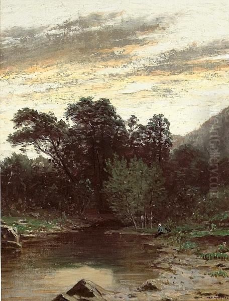 Sitting Along The River At Sunset Oil Painting by William Lewis Marple