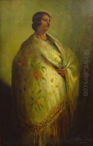 Senora Con Manton Oil Painting by Jose Maria Marques Puig